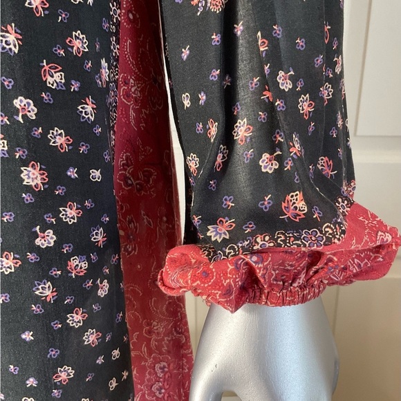 Free People Boho Blouse Size Small Floral Balloon Sleeve W Black Camisole Set - Picture 4 of 13